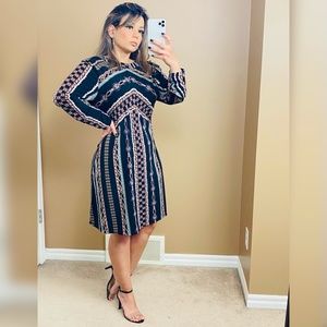 FREE PEOPLE Long Sleeve Black and Pink Dress